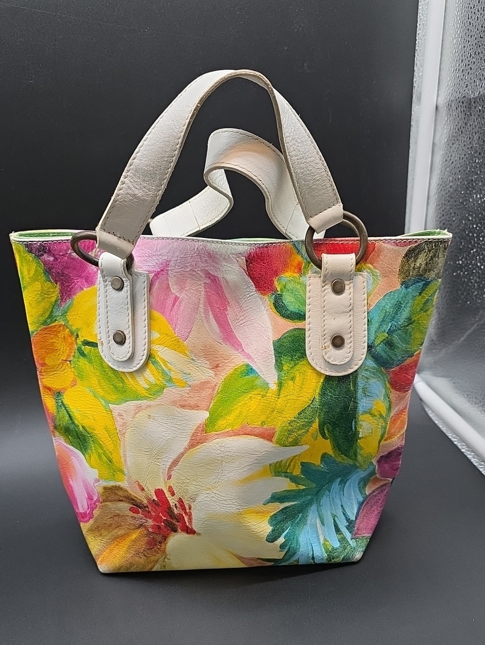 Maurizio Taiuti Multicolor Floral Tote with Cream Handles